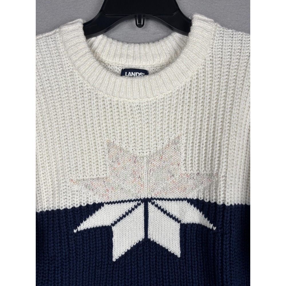 Lands' End Sweater Womens M Blue White Star Graphic Knit Pullover Winter Warm - Picture 7 of 15